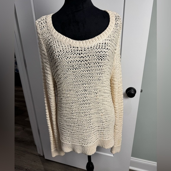 Eileen Fisher Hand Knit Ivory Sweater Large Cotton Blend Textured scoop - Picture 1 of 8